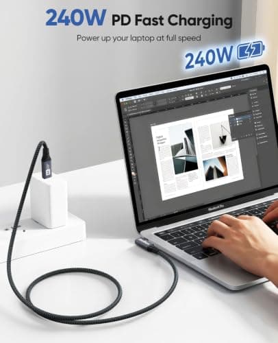 Right Angle USB C Cable 6ft for Thunderbolt 4, USB4 40Gbps Data/8K 5K@60Hz — view 3