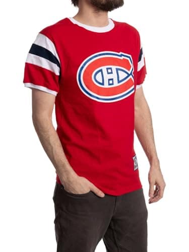 Calhoun NHL Surf & Skate Mens Shoulder Stripe Varsity Inset Sleeve Retro Style T-Shirt – The Coastal Collection (Montreal Canadiens-Red, Medium) — view 2