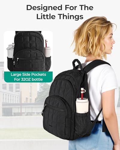 BAGSMART College Laptop Backpack, Travel Backpack for Women, Quilted Casual Daypack, Water-Resistant Bookbag for 15.6 Inch Laptop, Orange — view 2