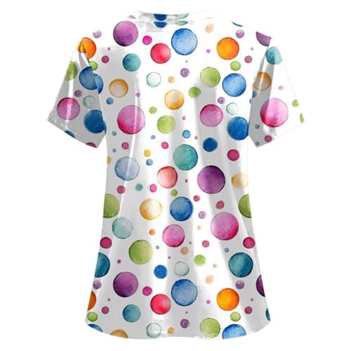Women Scrub Tops Caregiver Uniform Butterfly Floral Heart Patter V Neck Short Sleeve Scrub Top Tunic Workwear — view 3
