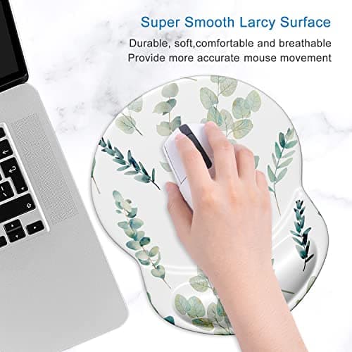 ITNRSIIET Ergonomic Mouse Pad with Gel Wrist Support Small Wrist Rest Smooth Surface Non-Slip PU Base Comfortable Office Supplies Pain Relief, 8.7 x 7.2 inches, Eucalyptus Branches — view 2