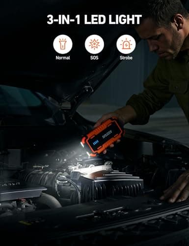 AstroAI P8 Booster Pack Jump Starter 4000A, 12V Portable Car Battery Booster for Up to 10L Gas or 8L Diesel Engines, with 10 Safety Protection, Jumper Cables, Power Pack, 3-in-1 LED Light,Orange — view 4