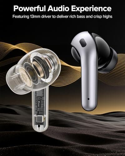 TAGRY Bluetooth Headphones True Wireless Earbuds 60H Playback LED Power Display Earphones with Wireless Charging Case IPX5 Waterproof in-Ear Ear buds with Mic for TV Smart Phone Laptop Computer Sports — view 3