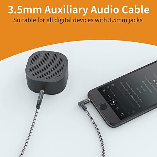2 Pack Aux Cable, 3.3ft TRS Auxiliary Cables 90 Degree Right 3.5mm Nylon Braided 1/8 AUX Cord for Car Compatible with Stereos, Speaker, iPod iPad Smartphone, Headphones Sony,Echo Dot,Beats- Grey — view 4