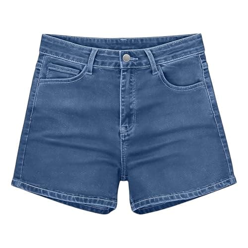 Jeans Shorts for Women Casual Wide Leg Short Pants Summer Straight High Waist Button Denim Shorts with Pockets Light Blue Medium — view 6