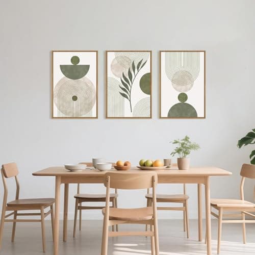 Ausril Large Sage Green Boho Wall Art,Botanical Framed Canvas Wall Art Set,Abstract Minimalist Beige and Green Wall Decor,Modern Geometric Leaf Line Boho Artwork for Living Room,Bedroom,Office 16 x24'' x3 — view 3