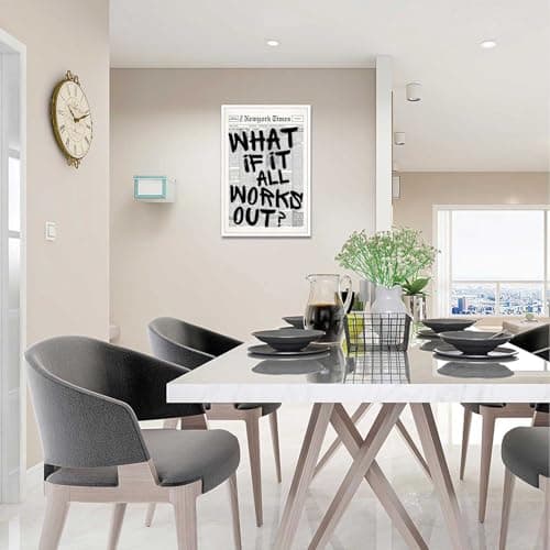 Drimiler Retro Black And White Newspaper Poster What If It All Works Out Canvas Wall Art Positive Affirming Quote Minimalist Prints Painting For Home Bedroom Dorm Wall Decor 8x12in Unframed — view 7