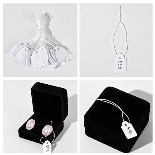Tags with String, 500 Pieces Price with String Attached,35x45mm, Kraft Paper Hanging String Display Tags for Pricing Gift Jewelry Clothing Yard Sale Products Shoes Teabags DIY Crafts(White) — view 4
