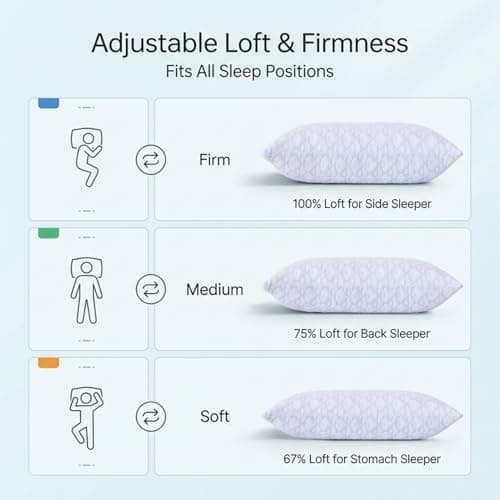 Adjustable Memory Foam Bed Pillows:Queen Size Shredded Foam Pillow Set of 2 for Sleeping with Removable & Washable Pillowcase for Back,Side & Stomach Sleeper-Medium Firm — view 4