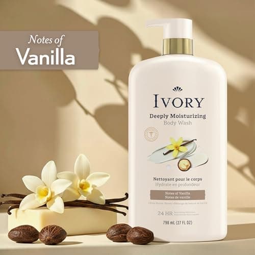 Ivory Body Wash, Deeply Moisturizing, 24hr Nourishing Hydration, Soothes Itchy Dry Skin, Made with Shea Butter Blend, Free of Dyes Heavy Perfumes Parabens & Phthalates, Vanilla Scent, 27 oz — view 3