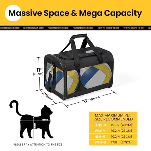 Conlun Cat Carrier Airline Approved, Soft-Sided Dog Carrier with Inner Safety Leash, Pet Transport Carrier for Small-Medium Cats Puppies up to 15 Lbs, Collapsible Travel Kitten Carrier Bag -Black M — view 2