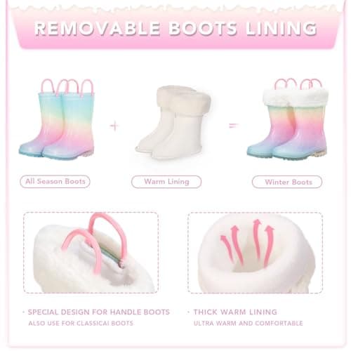 EUXTERPA Toddler Kids Light Up Glitter Rain Boots Waterproof Warm Fleece Lined Boots for Girls Winter Snow Boots, Pink Gradient, Size 2 — view 2