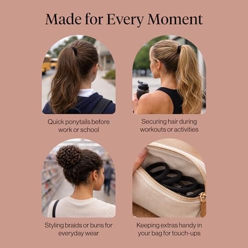 Kitsch Nylon Hair Ties No Damage - Stretchable Hair Bands for Strong All-Day Hold, Ponytail Holders | Hair Accessories for Girls | Ideal Gifts for Women - Black, 12 Pcs — view 7