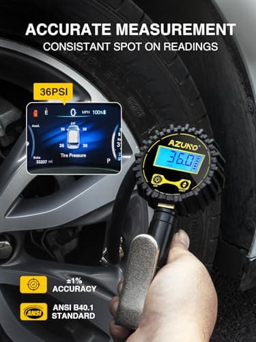 AZUNO Digital Tire Inflator with Pressure Gauge, 200 PSI, Heavy Duty Air Compressor Accessories, w/Rubber Hose Lock on Air Chuck and Quick Connect Coupler (Standard)