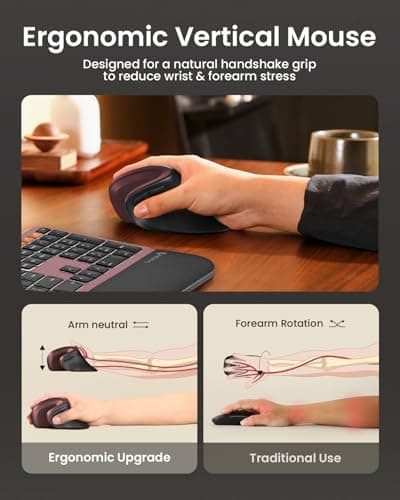 ProtoArc Ergonomic Mouse, EM11 NL Bluetooth Rechargeable Wireless Vertical Mouse, 3 Multi-Device Connectivity for Computer/PC/Laptop, 2.4GHz USB-A Optical Mice for Windows, Mac OS, Wine Red — view 5