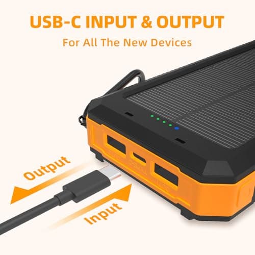 Durecopow Solar Charger Power Bank 20,000mAh, Portable Charger, 4 Cables 3 Ports Fast Charging External Battery Pack with USB C for Cell Phones, Solar Panel Charger with Dual Flashlight for Camping — view 3