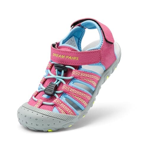 DREAM PAIRS Kids Sandals Toddler Girls & Boys Summer Outdoor Athletic Sport Sandals for Toddler/Little Kids/Big Kids,Size 8 Toddler,Fuchsia/Cyan/Neon/Green,171111-K