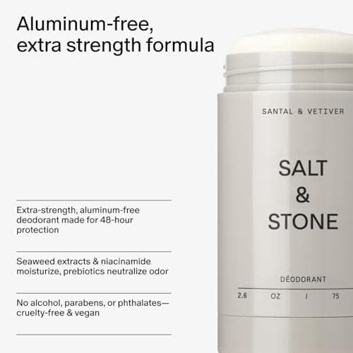 Salt & Stone Aluminum Free Deodorant | Extra Strength 48 Hour Protection for Women & Men | Made with Seaweed Extracts, Niacinamide & Prebiotics | Santal & Vetiver — view 4