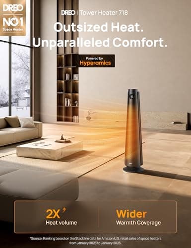 DREO Space Heater Large Room, 30" Electric Heaters with Remote, 120° Oscillation, Adjustable Thermostat, 5 Heat & 3 Fan levels, 8 Safety Protections, 25dB Quiet, 1-12H Timer, Heater for Office, Black