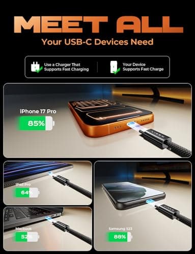 LISEN USB C to USB C Cable, 5-Pack [3.3/3.3/6.6/6.6/10FT] 60W Fast Charging — view 5
