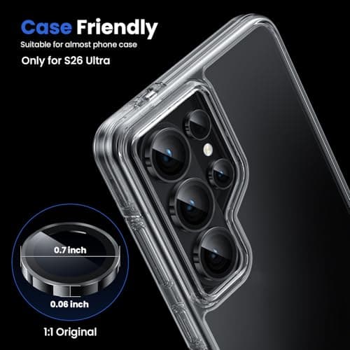 WSKEN for Samsung Galaxy S26 Ultra Camera Lens Protector - Ultra Thin Case Friendly, 9H Shatterproof Tempered Glass with Anti Scratch Metal Circle Camera Screen Protector Cover Accessories, Black — view 4