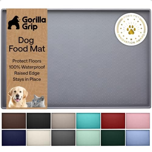 GORILLA GRIP Silicone Pet Feeding Mat, Waterproof, Raised Edges to Prevent Spills, Easy Clean in Dishwasher, Dogs and Cats Placemat Tray to Stop Food and Water Bowl Messes on Floor, 18.5x11.5, Gray