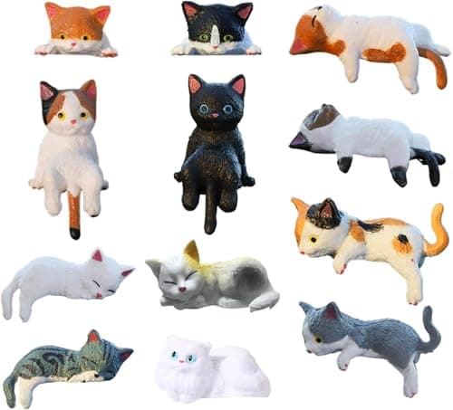 Songholee 12 Piece Mini Cat Figurines Set, Resin Desktop Ornaments, Cute Cat Figures for Computer Monitor, Car Dashboard, Home Decoration (Multicolor)
