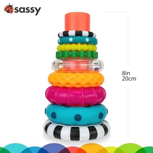 Sassy Stacks of Circles Stacking Ring STEM Learning Toy, Age 6+ Months, Multi, 9 Piece Set — view 3
