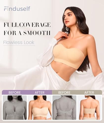 Finduself Strapless Bras for Women Wireless Push Up Bandeau Bra with Strap — view 4