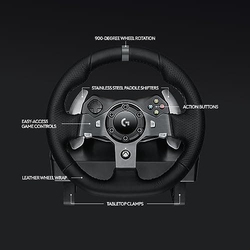 Logitech G920 Driving Force Racing Wheel and Floor Pedals, Real Force Feedback, Stainless Steel Paddle Shifters, Leather Steering Wheel Cover for Xbox Series X|S, Xbox One, PC, Mac - Black — view 5