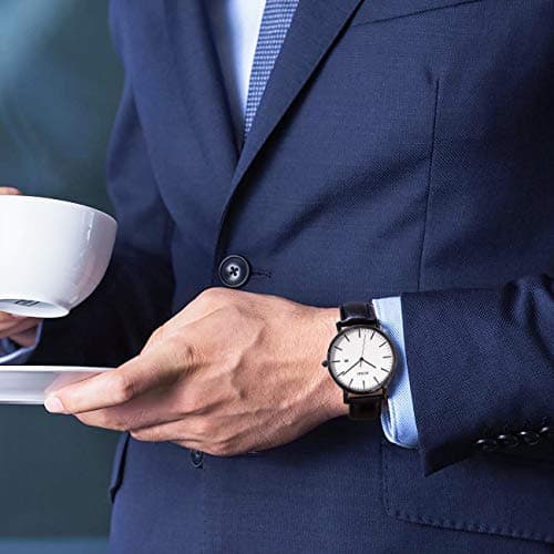 BUREI Men Watches Fashion Minimalist Waterproof Leather Watches for Men Women Student,White Black. — view 5