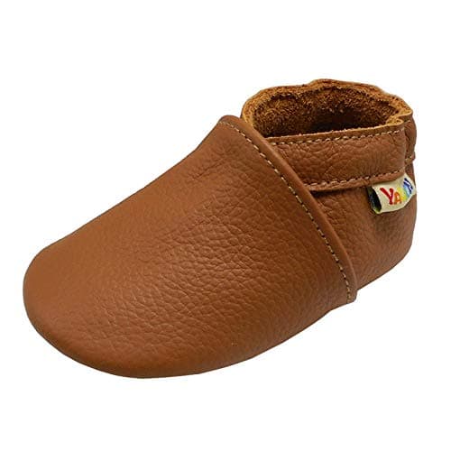 YALION Baby Boys Girls Shoes Crawling Slipper Toddler Infant Soft Leather First Walking Moccasins (Light Brown, 12_Months)