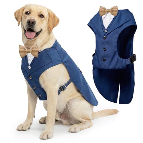 AVERYDAY Dog Tuxedo with Bow Tie for Wedding Outfit, Dog Suit Costume for Christmas Halloween Valentine’s Day, Adjustable Pet Tux Harness with Leash Ring, Formal Wear for Small Medium Large Dogs