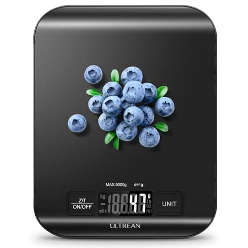Ultrean Food Scale, Digital Kitchen Scale Weight Grams and Ounces for Baking and Cooking, 6 Units with Tare Function, 5kg/11lb (Batteries Included) (Black)
