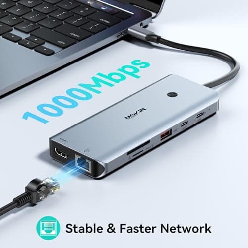 MOKiN 12-in-1 USB C Docking Station, 3 HDMI 4K@60Hz Triple Display Hub with 100W PD, 10Gbps USB-C/A Port, Gigabit Ethernet, SD/microSD Card Reader, Screen Control Button for Laptop Windows — view 6
