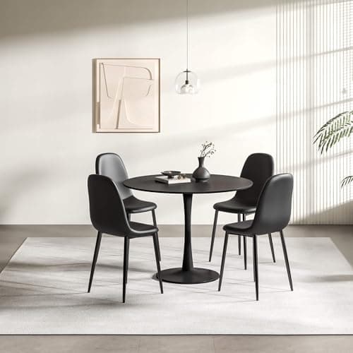 Aykah Black Dining Chair Set of 4, Faux Leather Dining Chairs for Kitchen, Dining Room, Bedroom, Pre Assembled Side Chairs (Black) — view 3