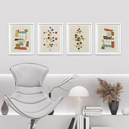 SIGNWIN Framed Mid-Century Modern 1960s Vintage Nordic Polygons Wall Art, Set of 4 Abstract Geometric Wall Decor Prints, Nature Wilderness Wall Décor for Living Room, Bedroom - 11"x14" White — view 2