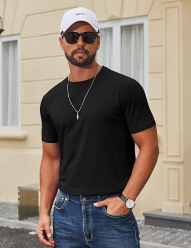 COOFANDY Men's T Shirt Short Sleeve Crew Neck T-Shirt Casual Summer Basic Tee Shirts Black — view 2