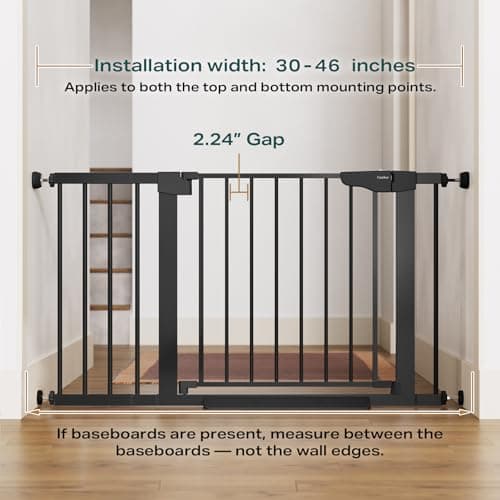 Cumbor 30-46" Baby Gate for Stairs, Mom's Choice Awards Winner-Auto Close Dog Gate for The House, Gifts for Mom, Easy Install Pressure Mounted Pet Gates for Doorways, Black — view 4