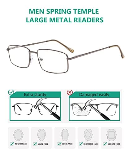 Eyekepper 3-pack Readers Men Rectangular Spring Temple Large Metal Reading Glasses - Mix +2.25 — view 3