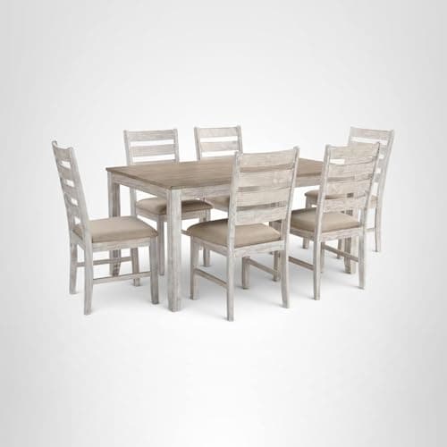 Signature Design by Ashley Skempton Cottage Dining 7 Piece Set – Rectangular Table & 6 Upholstered Chairs | Coastal Chic Meets Farmhouse, Whitewash — view 10