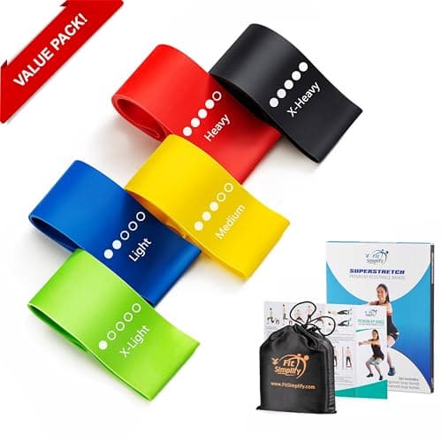 Fit Simplify Resistance Loop Exercise Bands with Instruction Guide and Carry Bag, Set of 5 — view 2