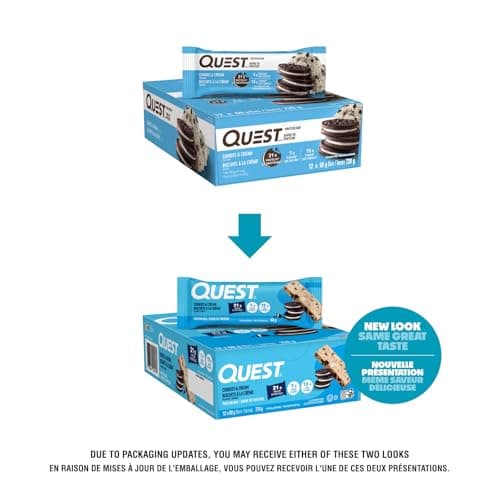 Quest Nutrition Cookies & Cream Flavour Protein Bar, High Protein, High Fibre, Low Sugar, Keto Friendly, 21g Protein, 1g Sugar, 12ct — view 2