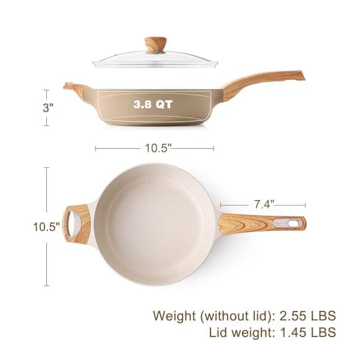 SENSARTE Ceramic Nonstick Frying Pan Skillet with Lid, 10.5 Inch Deep Frying Pan, 3.8 Qt Saute Pan, Induction Pan, Healthy Non Toxic Cooking Pan with Helper Handle, PFOA PFAS PTFE Free — view 5