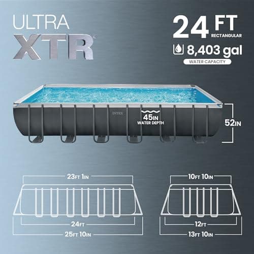 INTEX 26363EH Ultra XTR Deluxe Rectangular Above Ground Swimming Pool Set: 24ft x 12ft x 52in – Includes 2100 GPH Sand Filter Pump – SuperTough Puncture Resistant – Rust Resistant – Easy to Assemble — view 2