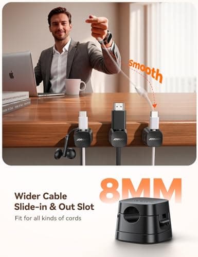 JOYROOM Detachable Magnetic Cord Organizer w/Secure Snap-Lock, 2-in-1 Adhesive& Magnetic Cable Clips, Auto-Fit Spring Management for φ1.5~8mm Cables, Under Desk Nightstand Home Office Car Wire Keeper — view 4
