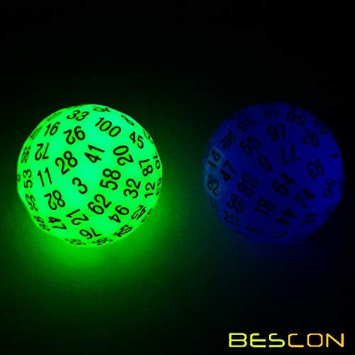 Bescon Super Jade Glow in Dark Polyhedral Dice 100 Sides, Luminous D100 die, 100 Sided Cube, Glowing D100 Game Dice — view 4