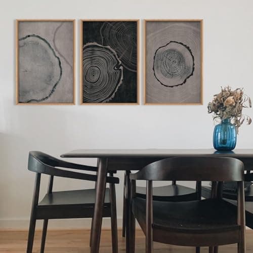 Ausril Tree Ring Framed Canvas Wall Art Set of 3, Modern Beige Wood Stump Wall Decor,Imitation Black Gray Tree Spiral Wall Painting, Neutral Nature Art Print for Living Room, Bedroom, Office 16"x24"x3 — view 4