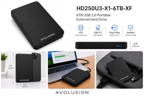 Avolusion X1 6TB USB 3.0 Portable External Hard Drive for PC, Mac, PlayStation & Xbox — view 3