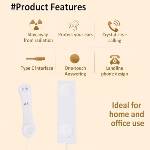 Decumeby Retro Phone Handset, Wired Plug in Handheld Phone Handset, Retro Connect to Cell with Microphone for 17 16 (White) — view 2